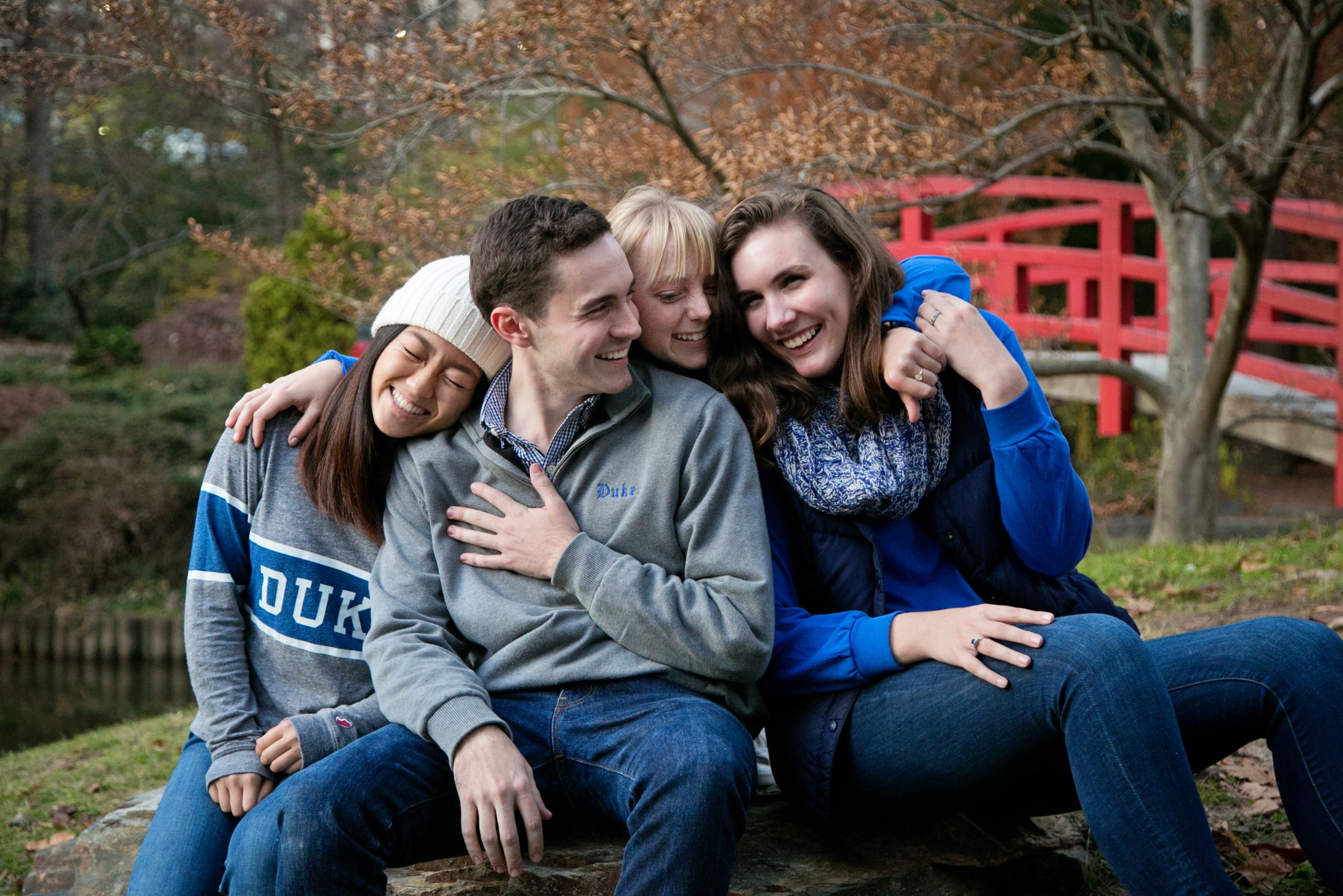 Graduate students sitting in the Duke Gardens